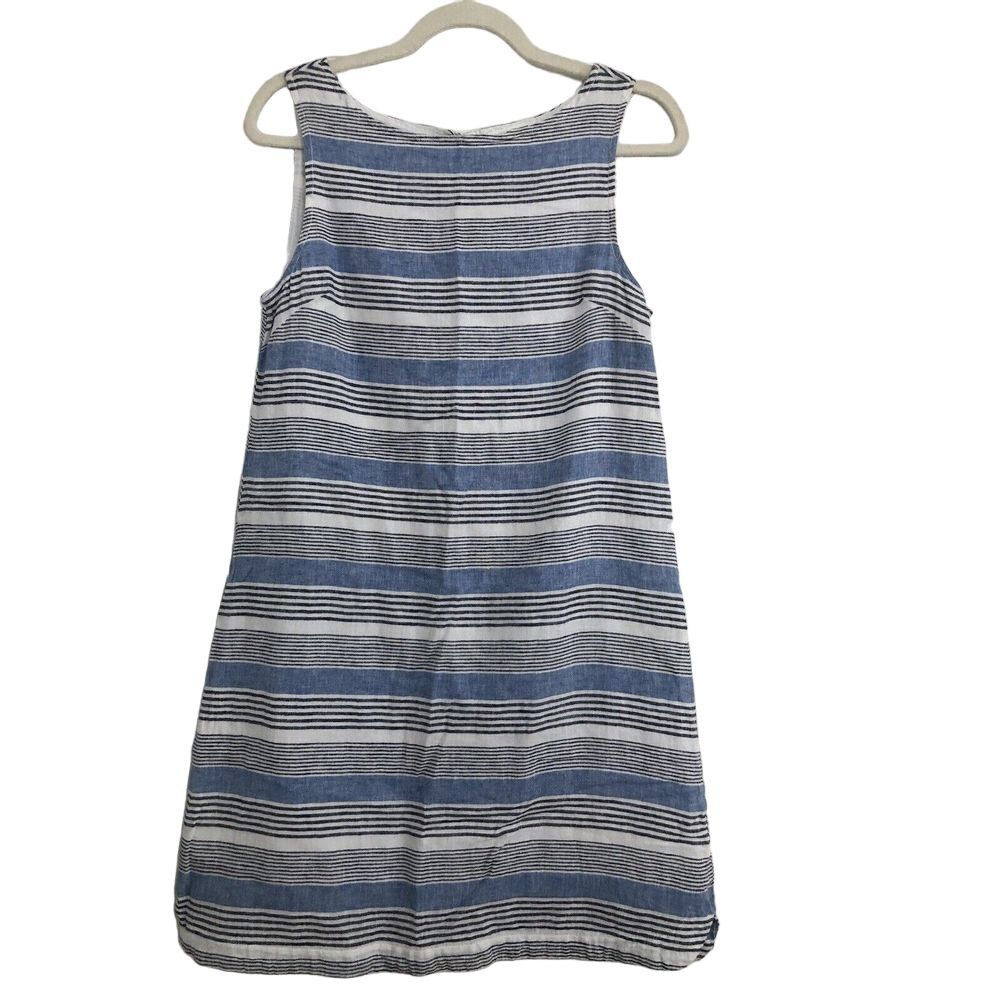 Beach Lunch Lounge Blue White Striped Sleeveless Linen Blend Dress XS